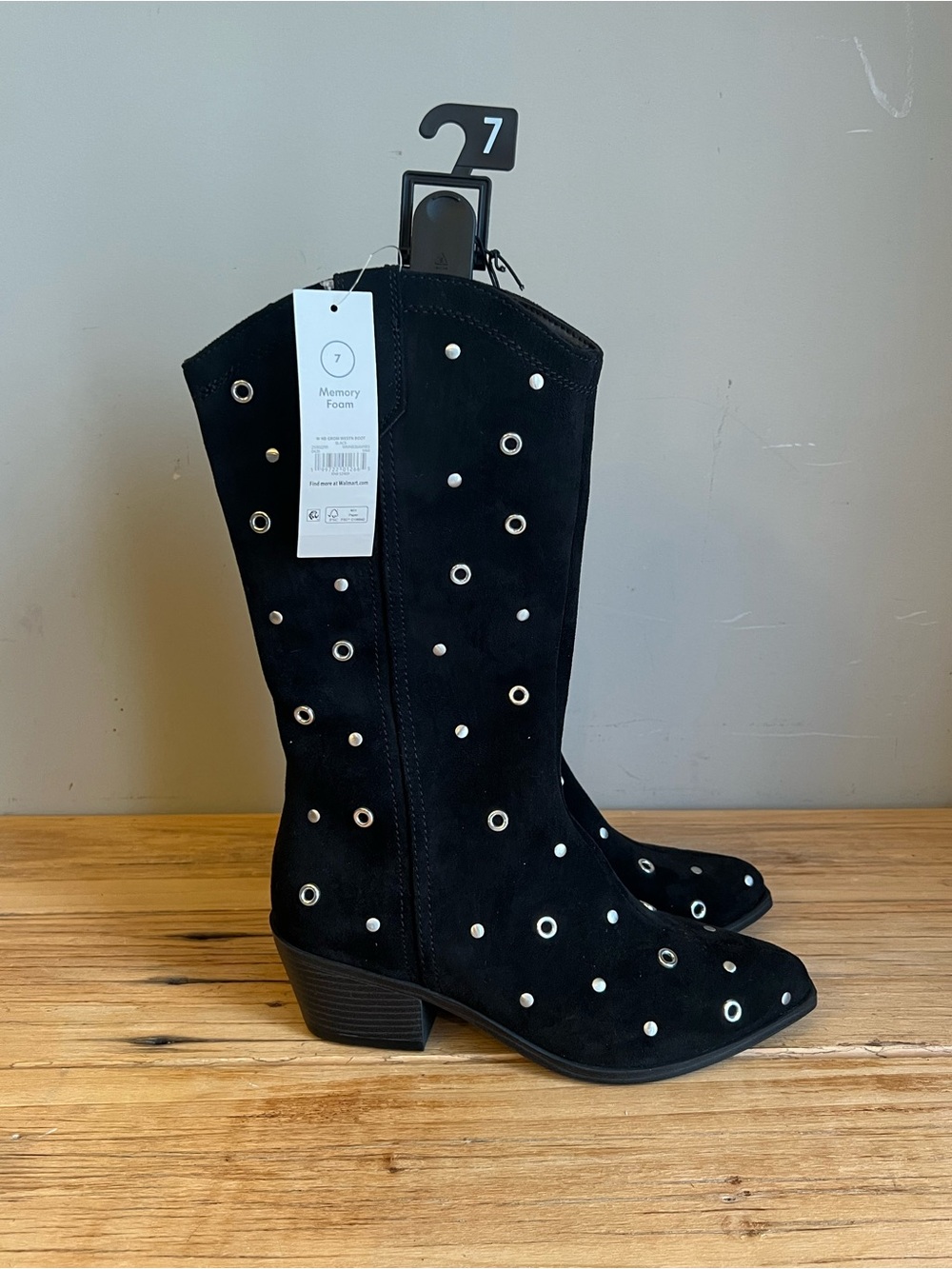 No Boundaries Memory Foam Black Faux Suede Mid-Calf Boots Size 7